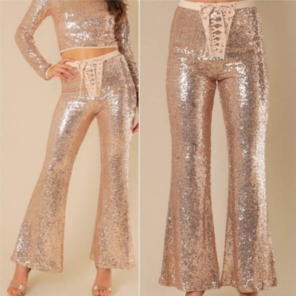 GLAM DOLLZ Rose Gold Sequin Pants - Picture 2 of 3